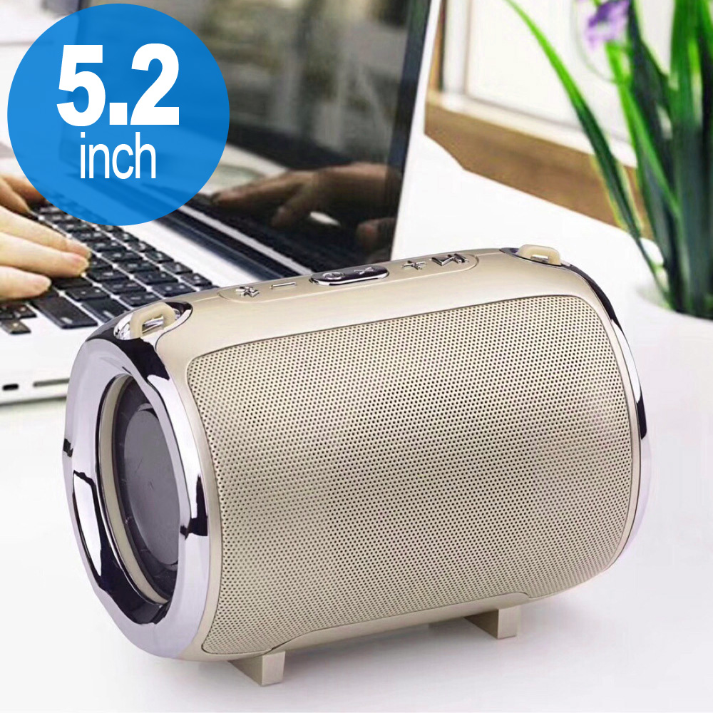 Aluminum Drum Style Portable Bluetooth Speaker with Carry Strap S518 (Gold)